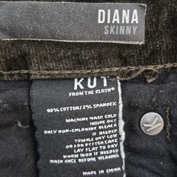 Kut From The Kloth Diana Skinny Dark Green Stretch Corduroy Pants - Size 10 - Picture 15 of 16